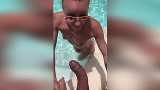 Pump a Load Down Tiny French Mouth ~ Boo Angel Emily, XXX Poolside BJ, Cum Swallow