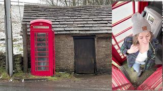 Cumming hard in public red telephone box with Lush remote controlled vibrator in English countryside