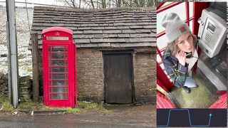 Cumming hard in public red telephone box with Lush remote controlled vibrator in English countryside