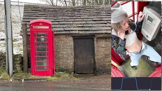 Cumming hard in public red telephone box with Lush remote controlled vibrator in English countryside