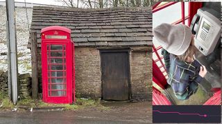 Cumming hard in public red telephone box with Lush remote controlled vibrator in English countryside