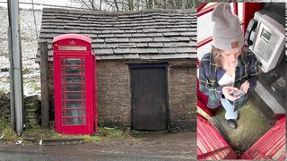 Cumming hard in public red telephone box with Lush remote controlled vibrator in English countryside