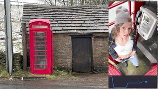 Cumming hard in public red telephone box with Lush remote controlled vibrator in English countryside