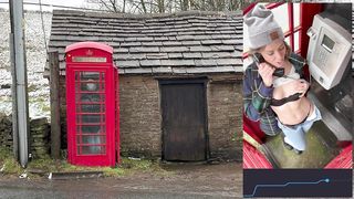 Cumming hard in public red telephone box with Lush remote controlled vibrator in English countryside