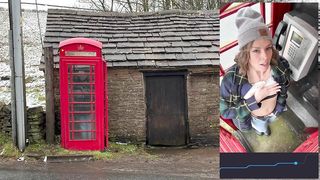 Cumming hard in public red telephone box with Lush remote controlled vibrator in English countryside
