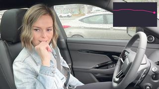 Cumming hard in public drive thru with Lush remote controlled vibrator