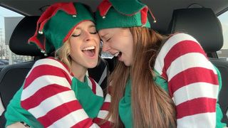 Slut Wife & Her Kinky Bestie as Horny Elves cumming in drive thru with remote controlled vibrators