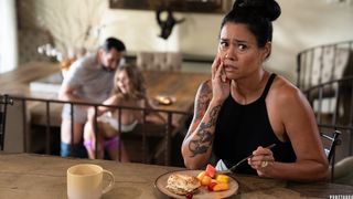 Wife Finds Hubby and His Young Slutty Mistress in Bed, Ends Up Getting Her Tight Ass Pounded in a Crazy Threesome