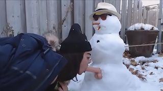 Naughty Sister Takes Snowman's Cock After Losing New Year's Bet