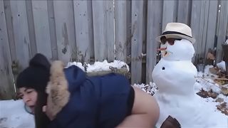 Naughty Sister Takes Snowman's Cock After Losing New Year's Bet