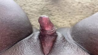 Ebony MILF Masturbates Her Huge Clit and Meaty Pussy to Hard Squirting