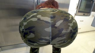 Bitch in military pants needs man to pay for XXX cleaning in underwear