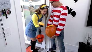 Kinky teen dressed in a costume got a special XXX treat for Halloween