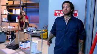 Abigail Mac gets wet and wild in janitor's closet with mega dildo, now!